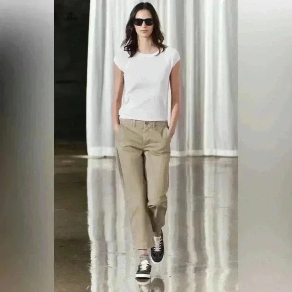 Zara Womens Low Rise Khaki Chino Pants Size - 2 - Picture 1 of 8